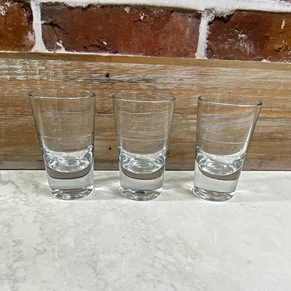 Set of 3 Clear Glass Shot Glasses Thick Base 2 fl oz 3.5" Tall Round
